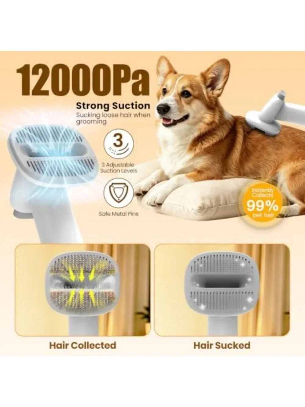 Pet Grooming Kit with Vacuum, 12000Pa Electric Clipper & Cleaning Brush for Dogs